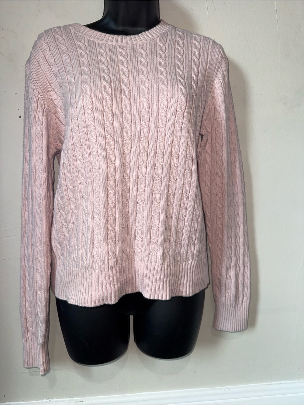 The Limited Pale Pink Cable-Knit Crewneck Sweater